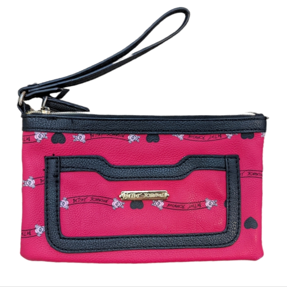Betsey Johnson Pink and Black Wristlet, (Y2K style)